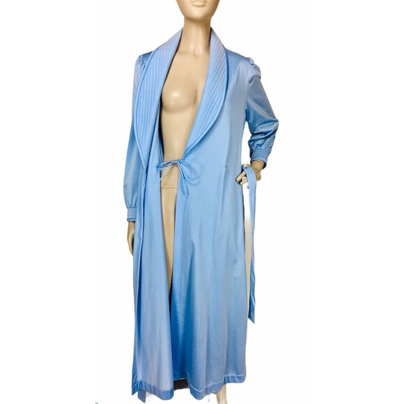 VTG 70s Vanity Fair Periwinkle Blue Puff Sleeve Belted Robe Women's Size Small - Picture 7 of 8